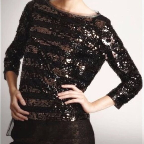 Elie Tahari Black Rose Gold Sequin Tunic Top - Size S - Picture 1 of 12